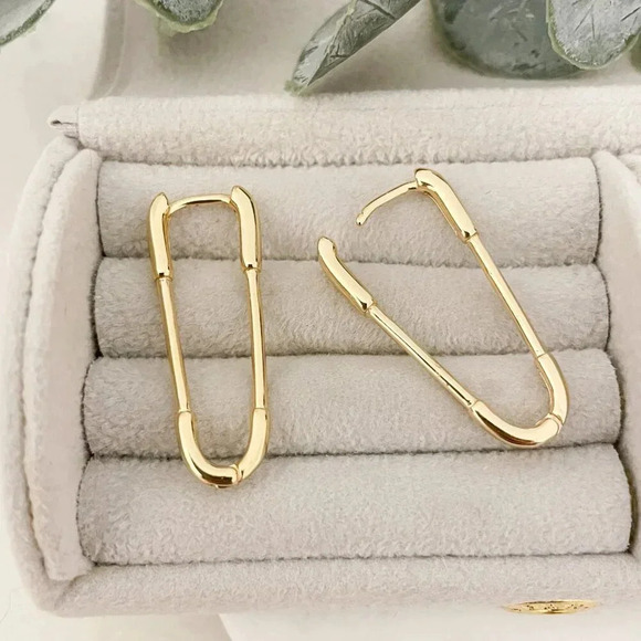 925 Sterling Silver Paperclip Earrings Safety Pin Earrings Modern Drop Earrings - Picture 7 of 9